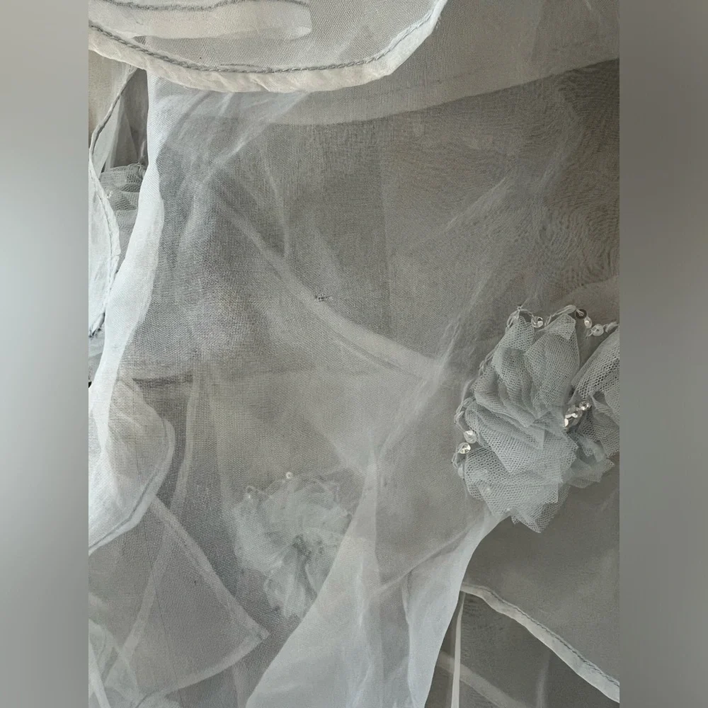 LoveShackFancy Light Blue Layered Skirt - Grover Tiered Floral Appliqué Skirt - Picture 8 of 8